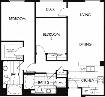 Floor plan for 2 beds, 2 baths, 1108 sqft